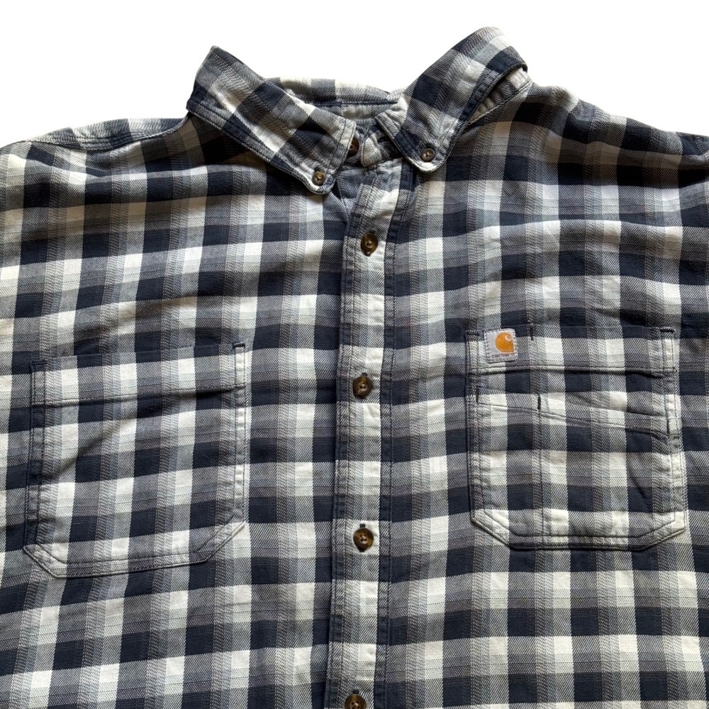 Carhartt Mens 2XL Relaxed‎ Fit Plaid Button Down Shirt Navy White Buffalo Check - Picture 3 of 10